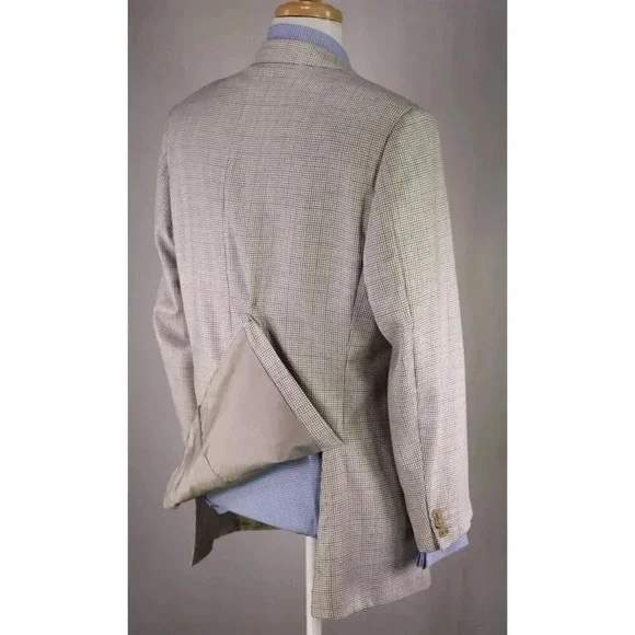 Pal Zileri Pearl/Black/Gold Check Woven Wool-Silk Sportcoat Blazer 42S